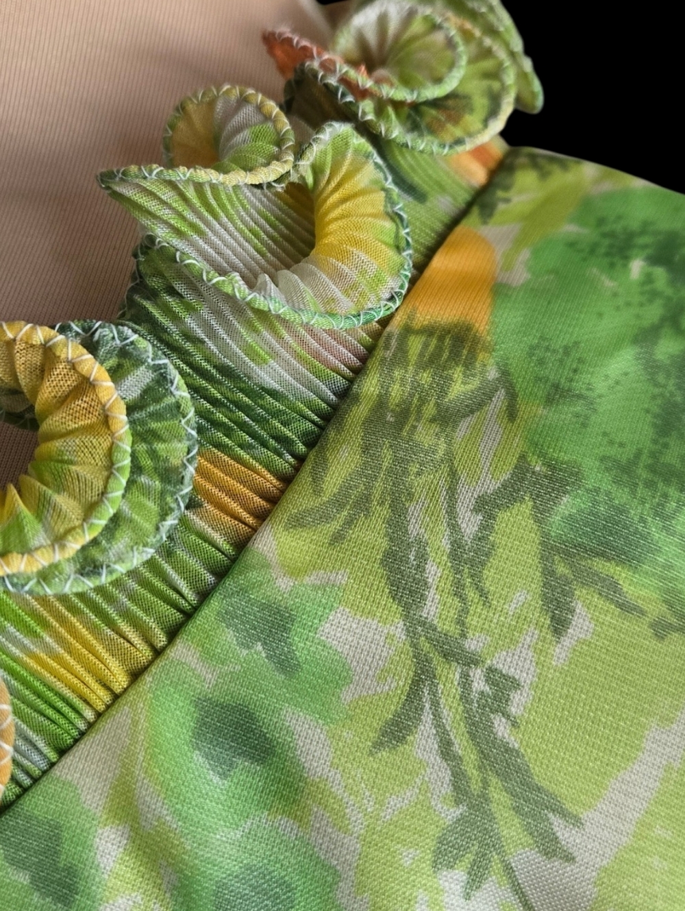 VTG 60s Mod Hippie Dress Long Chiffon Green Daisy Floral Formal Hostess Gown - Picture 7 of 11
